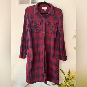 Motherhood Red and Blue Plaid Long Sleeve Dress